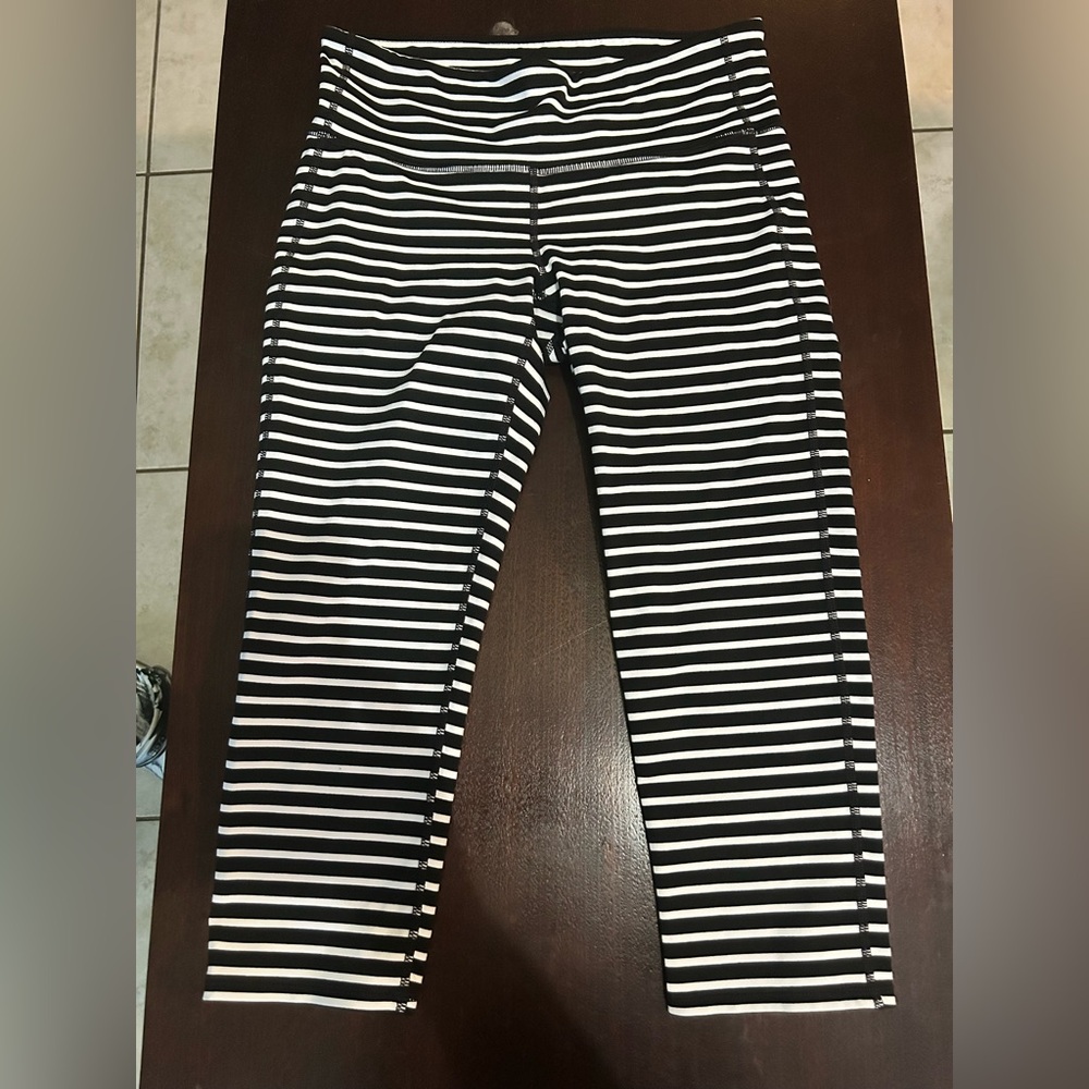 Athleta Black and White Striped Leggings